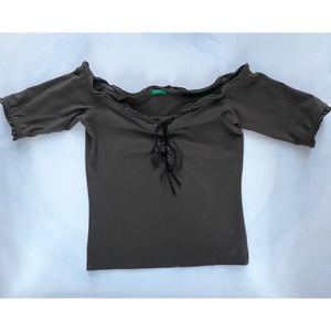 United Colors off Shoulder Lace Tie Blouse Green